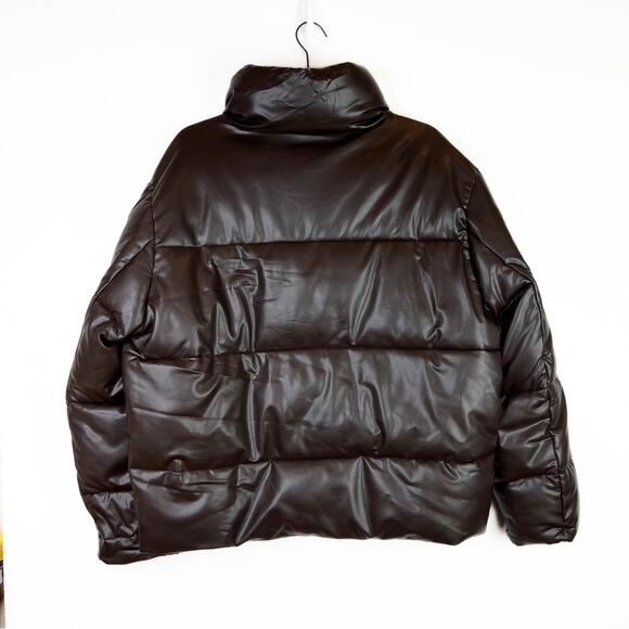 Zara Blogger Chocolate Brown Faux Leather Puffer Jacket. - Picture 5 of 10